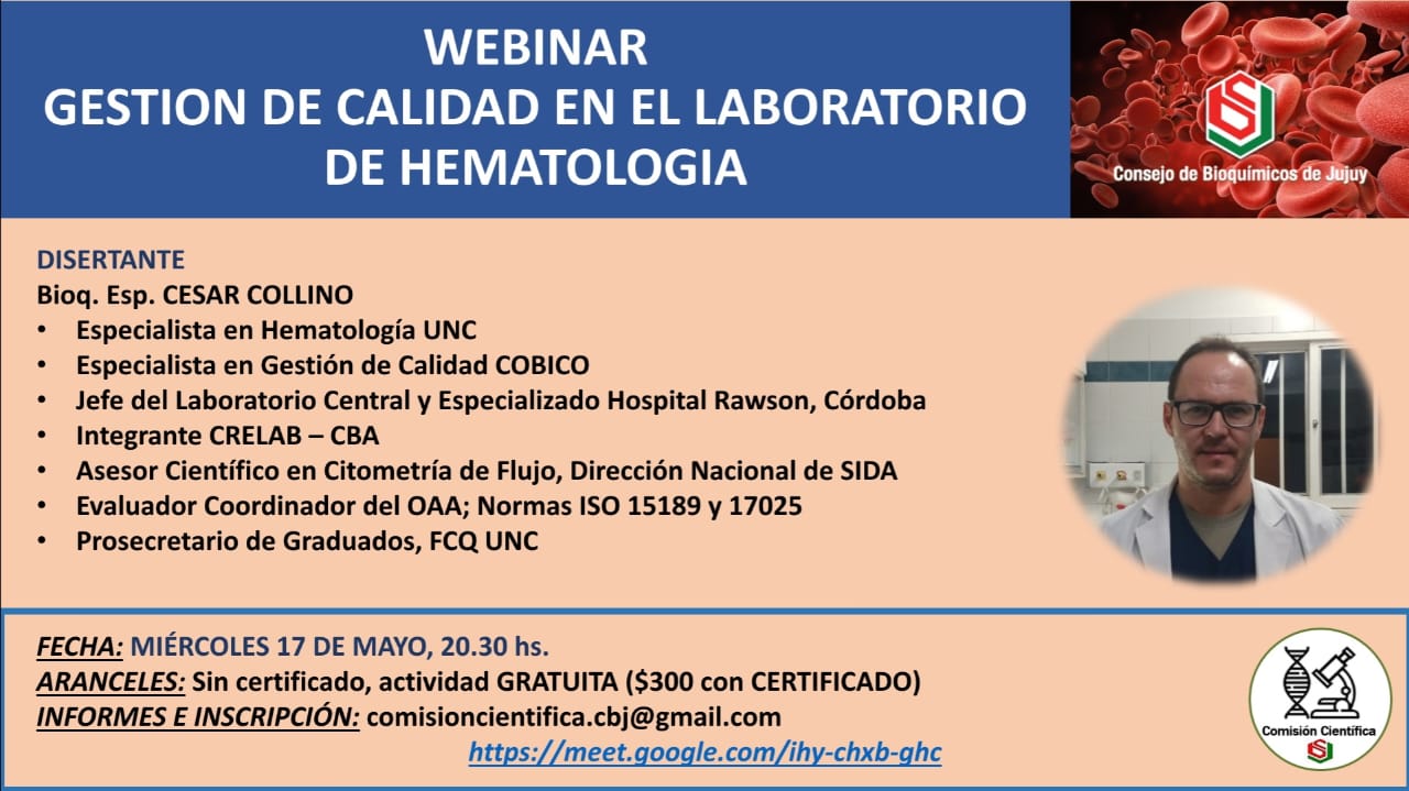 WEBINAR GESTION DE CALIDAD EN EL LABORATORIO DE HEMATOLOGIA 